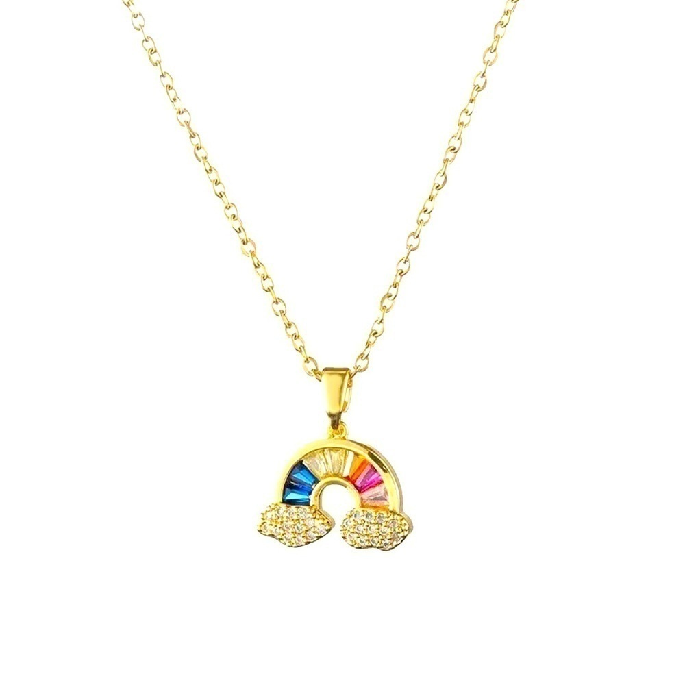 ⭐️NEW⭐️ 18K Gold Sapphire Baguettes & Pave Diamond Rainbow & Clouds Necklace